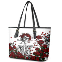 Rose Skull Leather Tote Bag Rose Skull Day Of The Dead - Wonder Print Shop