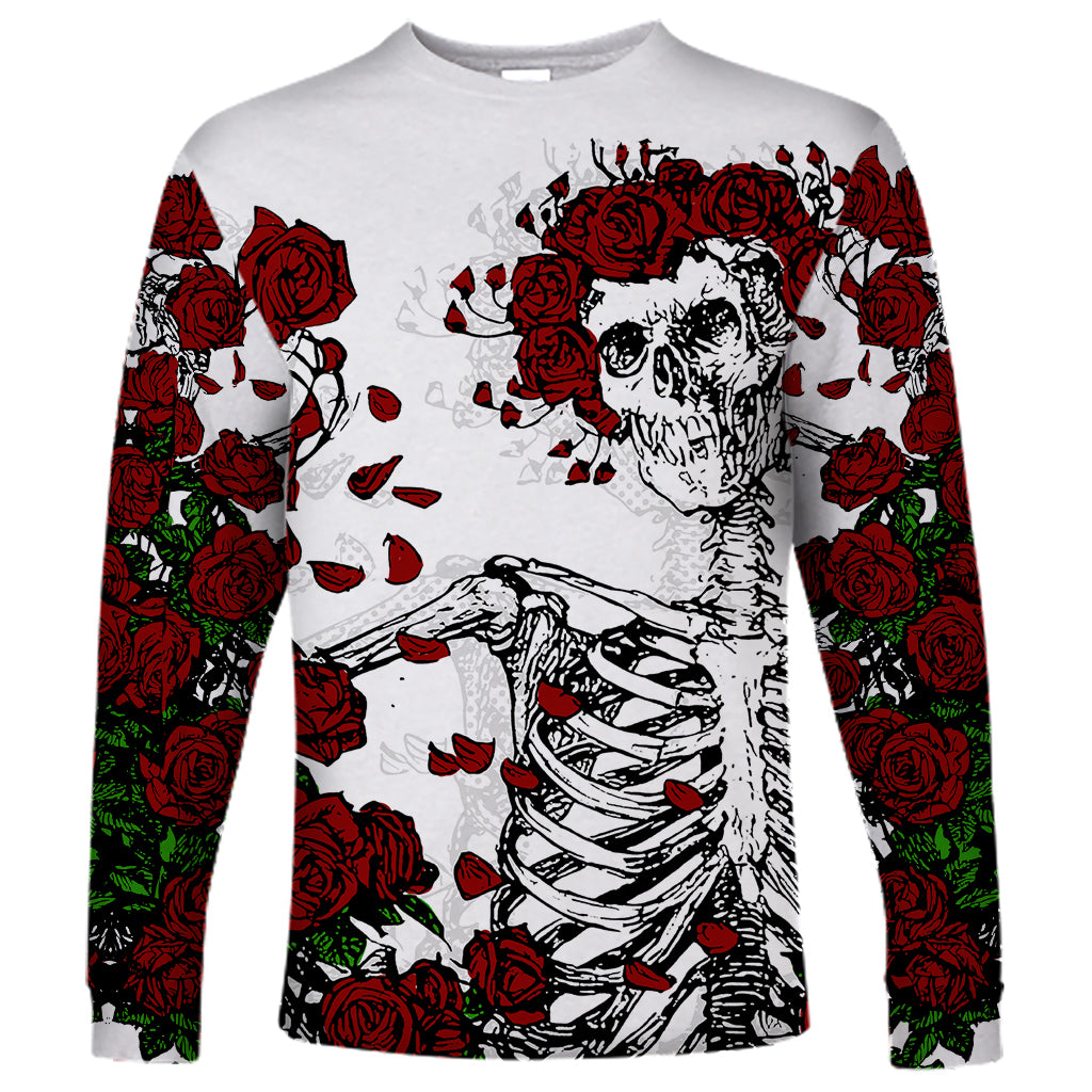 Rose Skull Long Sleeve Shirt Rose Skull Day Of The Dead - Wonder Print Shop