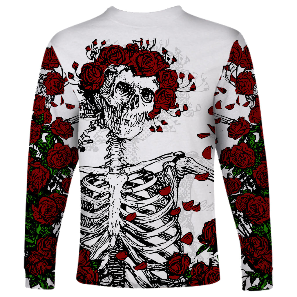 Rose Skull Long Sleeve Shirt Rose Skull Day Of The Dead - Wonder Print Shop
