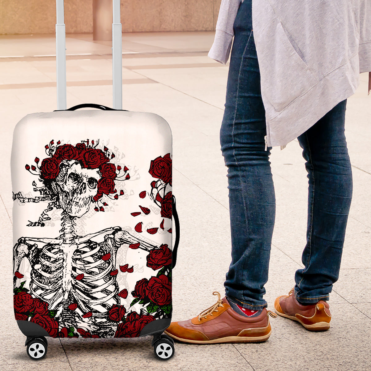 Rose Skull Luggage Cover Rose Skull Day Of The Dead - Wonder Print Shop