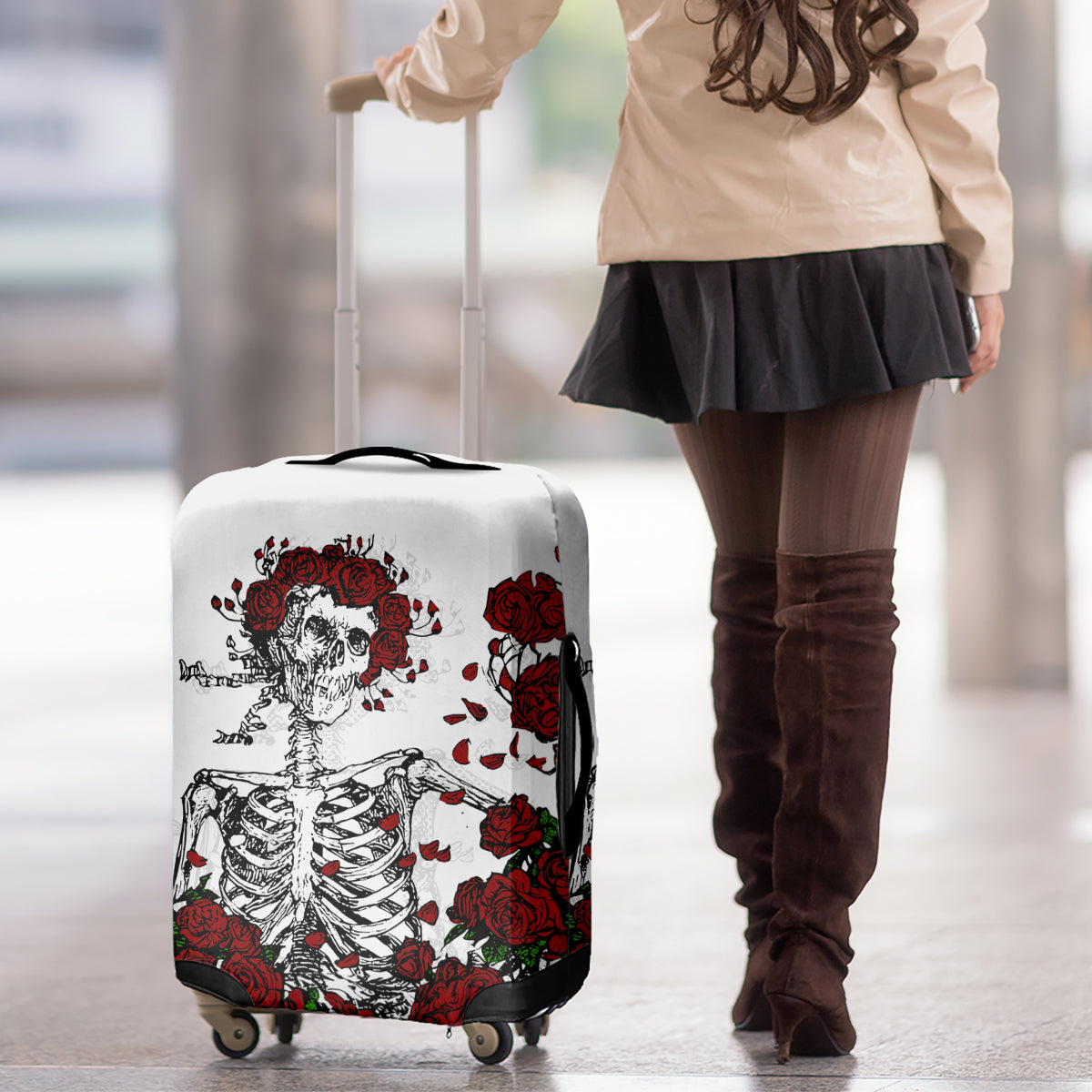 Rose Skull Luggage Cover Rose Skull Day Of The Dead - Wonder Print Shop