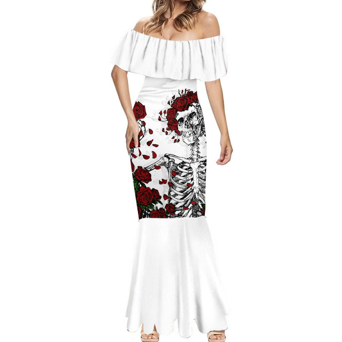 Rose Skull Mermaid Dress Rose Skull Day Of The Dead - Wonder Print Shop