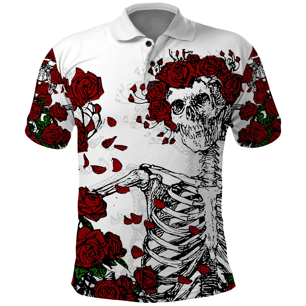 Rose Skull Polo Shirt Rose Skull Day Of The Dead - Wonder Print Shop