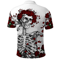Rose Skull Polo Shirt Rose Skull Day Of The Dead - Wonder Print Shop