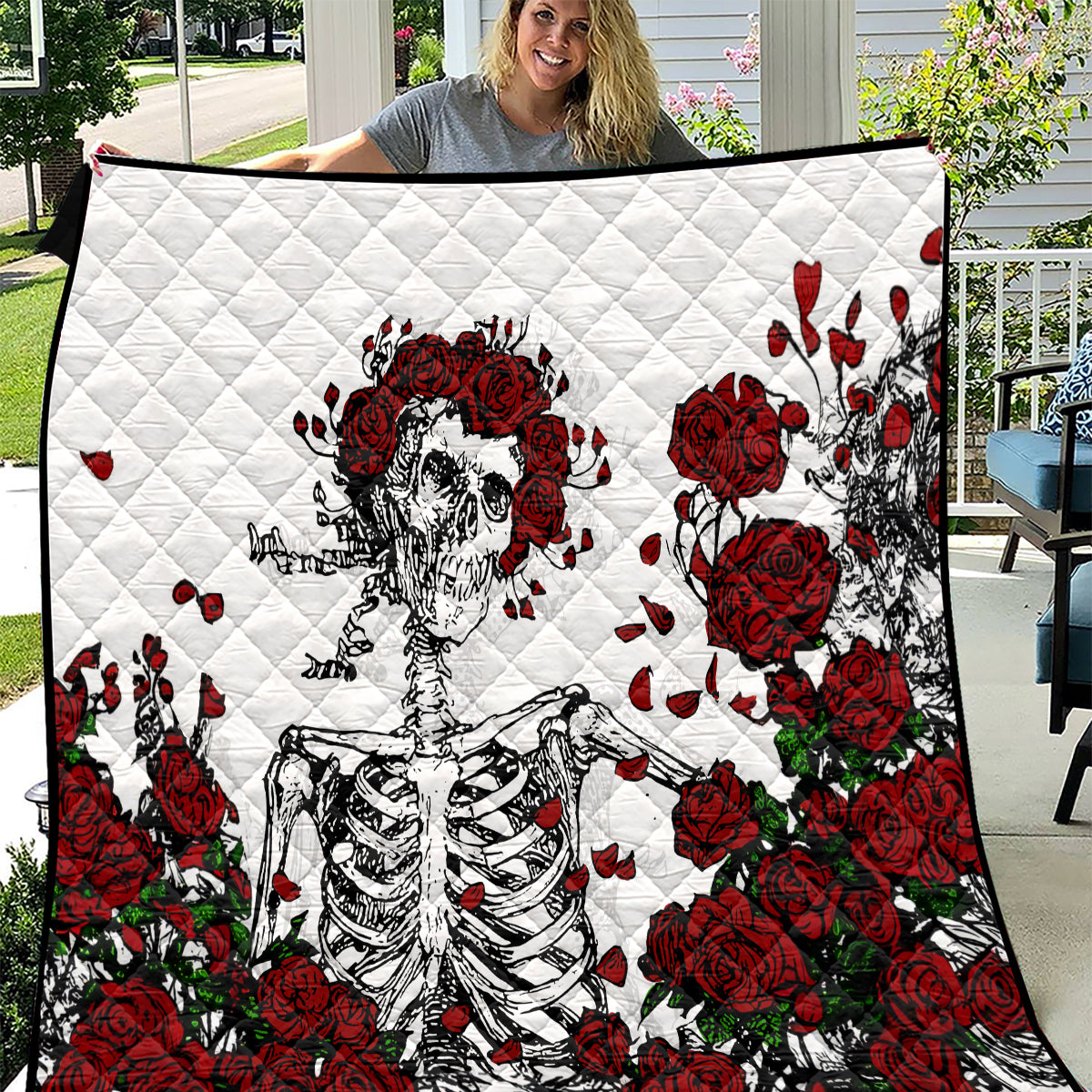 Rose Skull Quilt Rose Skull Day Of The Dead - Wonder Print Shop