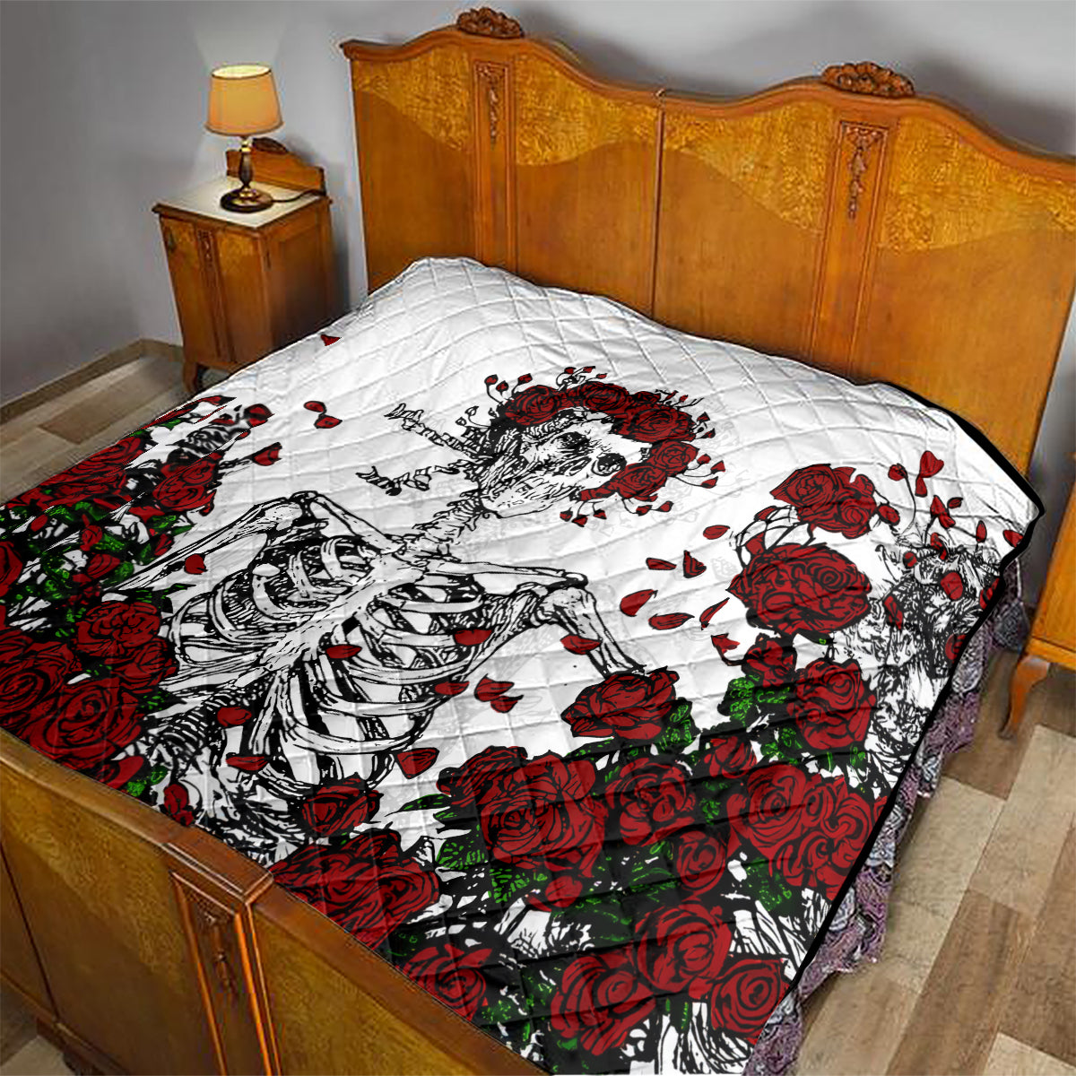 Rose Skull Quilt Rose Skull Day Of The Dead - Wonder Print Shop