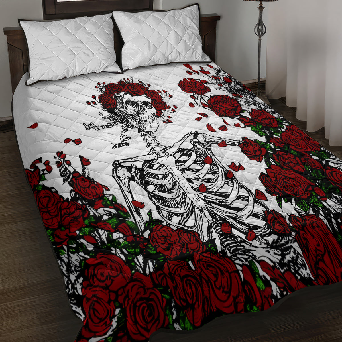 Rose Skull Quilt Bed Set Rose Skull Day Of The Dead - Wonder Print Shop