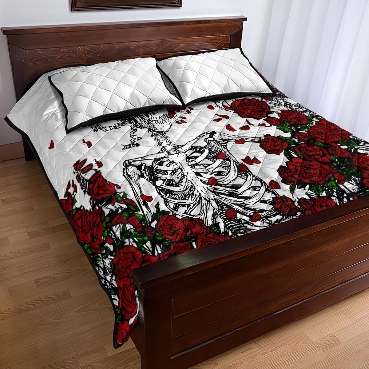 Rose Skull Quilt Bed Set Rose Skull Day Of The Dead - Wonder Print Shop