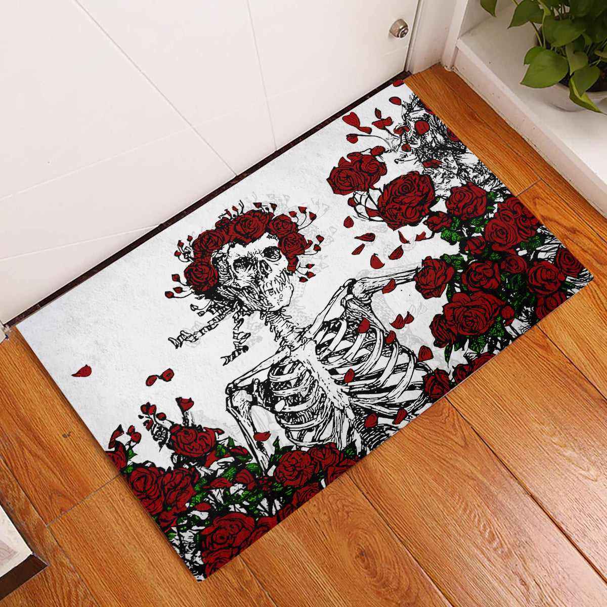 Rose Skull Rubber Doormat Rose Skull Day Of The Dead - Wonder Print Shop