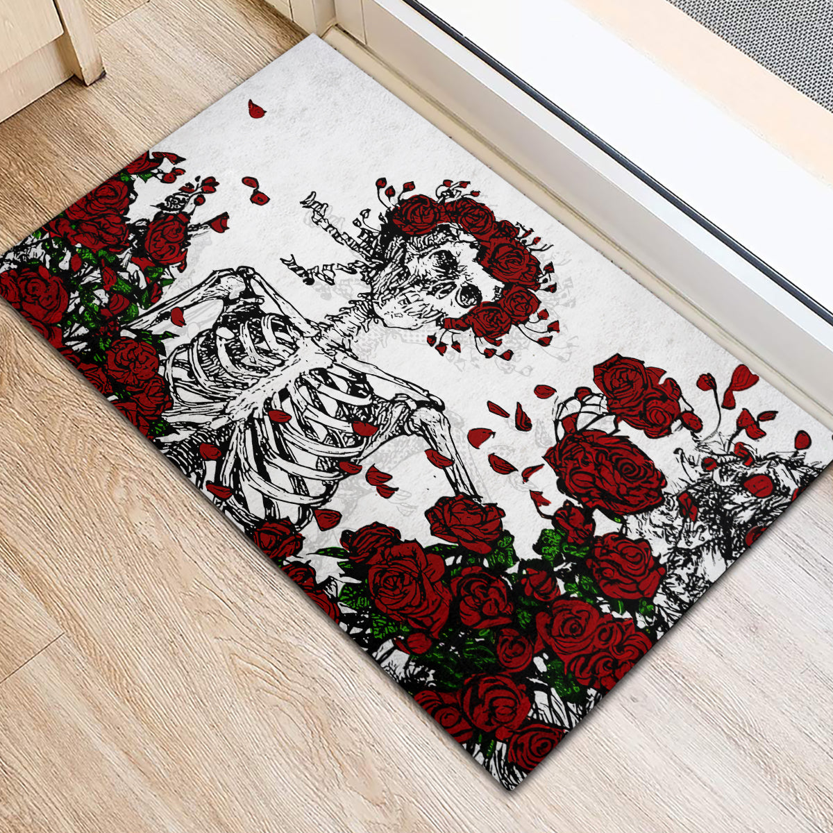 Rose Skull Rubber Doormat Rose Skull Day Of The Dead - Wonder Print Shop
