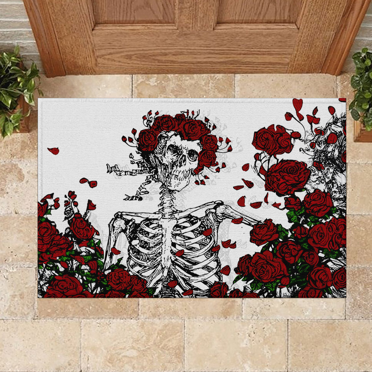 Rose Skull Rubber Doormat Rose Skull Day Of The Dead - Wonder Print Shop