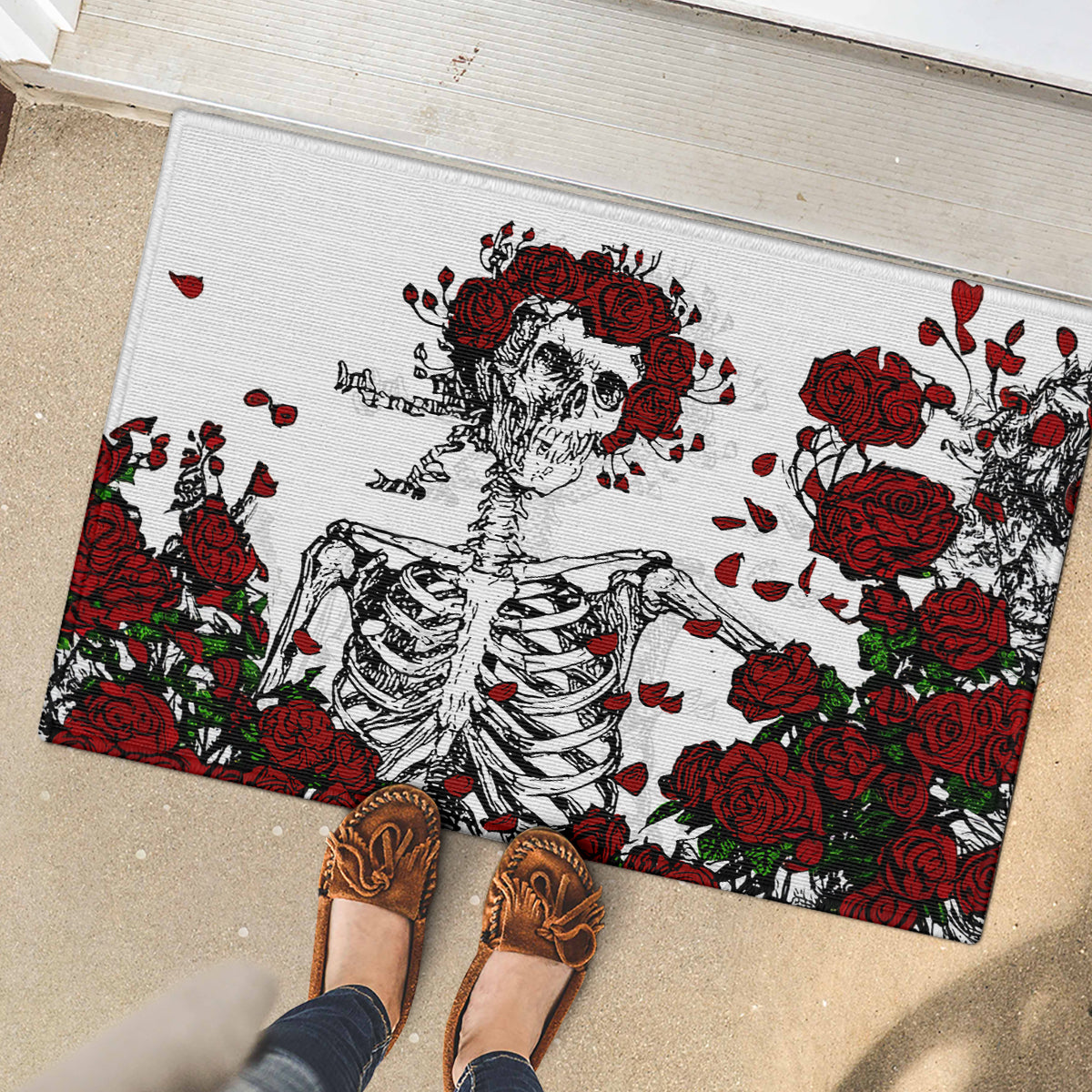 Rose Skull Rubber Doormat Rose Skull Day Of The Dead - Wonder Print Shop