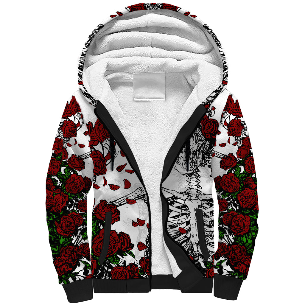 Rose Skull Sherpa Hoodie Rose Skull Day Of The Dead - Wonder Print Shop