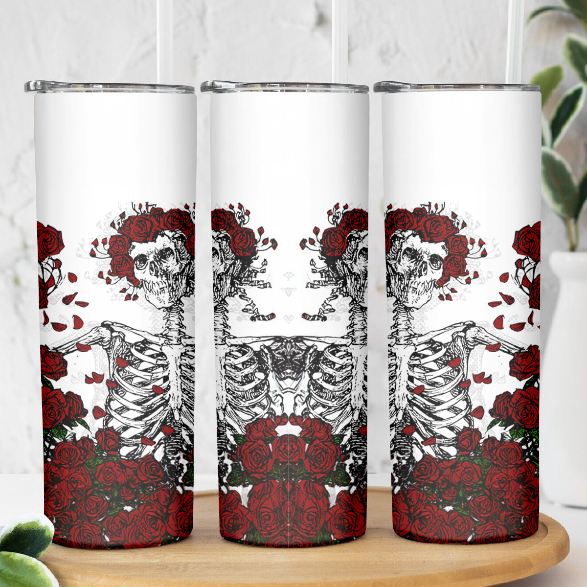 Rose Skull Skinny Tumbler Rose Skull Day Of The Dead - Wonder Print Shop