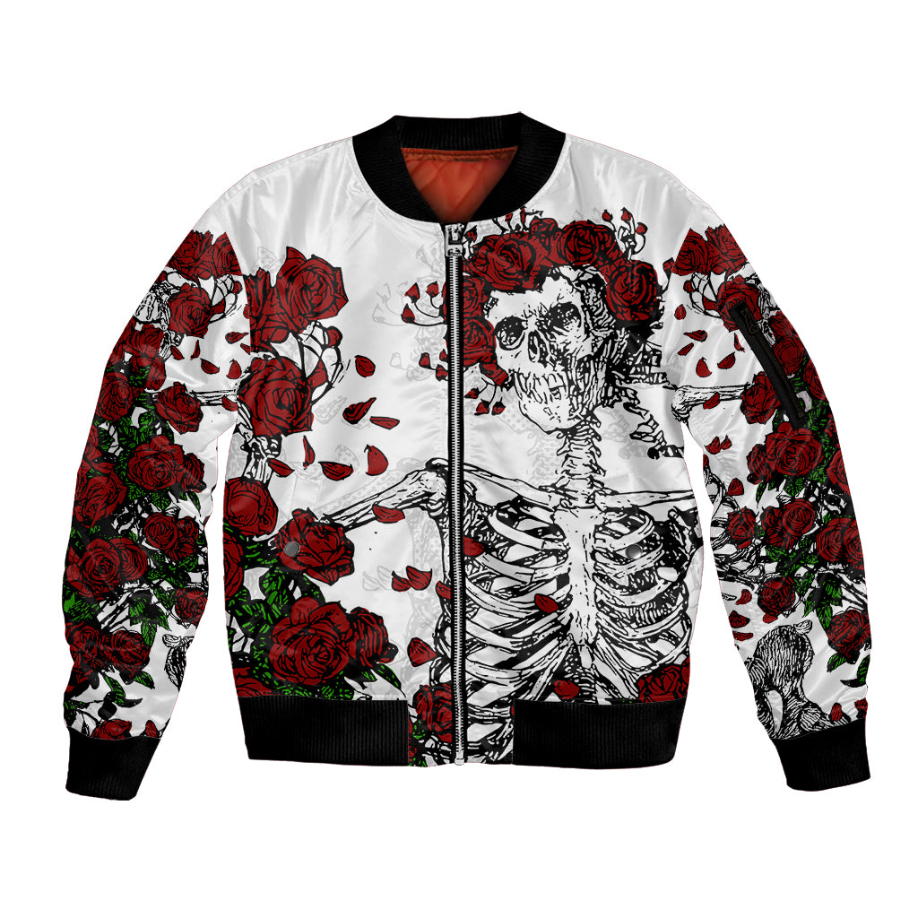 Rose Skull Sleeve Zip Bomber Jacket Rose Skull Day Of The Dead - Wonder Print Shop