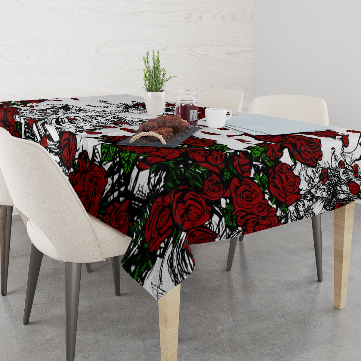 Rose Skull Tablecloth Rose Skull Day Of The Dead - Wonder Print Shop
