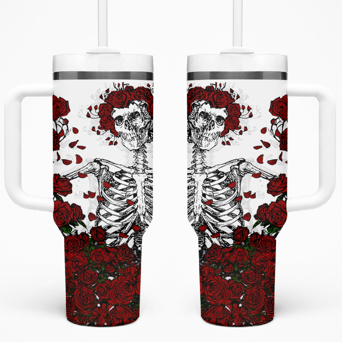 Rose Skull Tumbler With Handle Rose Skull Day Of The Dead - Wonder Print Shop