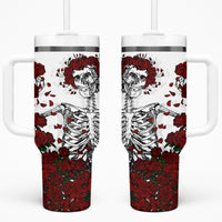 Rose Skull Tumbler With Handle Rose Skull Day Of The Dead - Wonder Print Shop