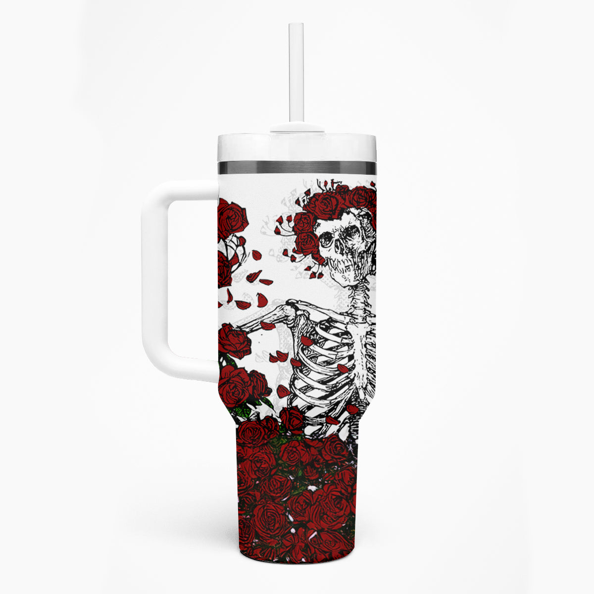 Rose Skull Tumbler With Handle Rose Skull Day Of The Dead - Wonder Print Shop