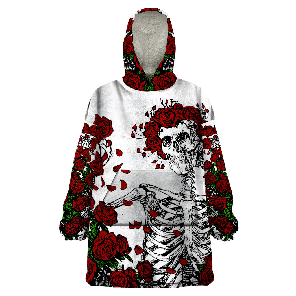 Rose Skull Wearable Blanket Hoodie Rose Skull Day Of The Dead - Wonder Print Shop