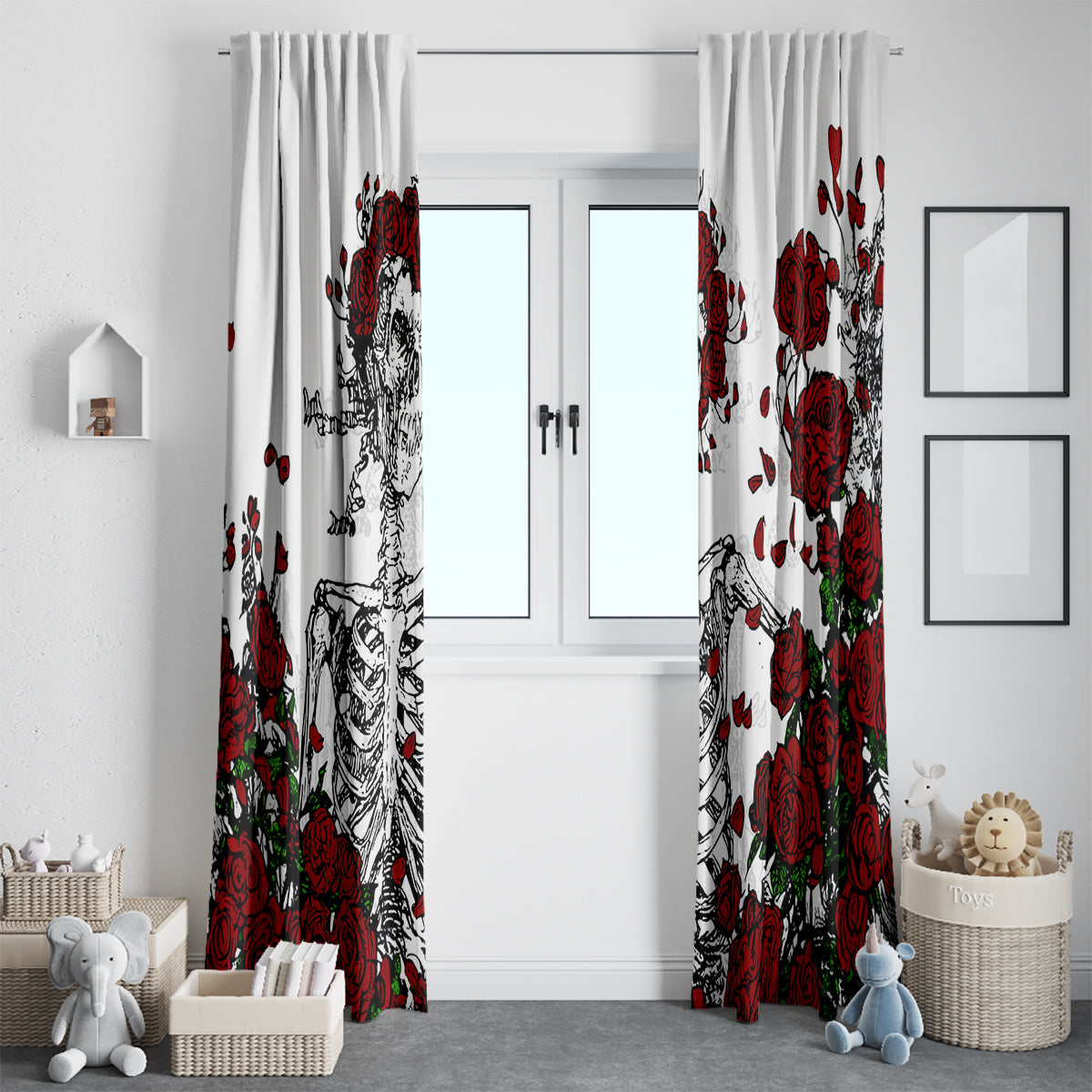 Rose Skull Window Curtain Rose Skull Day Of The Dead - Wonder Print Shop