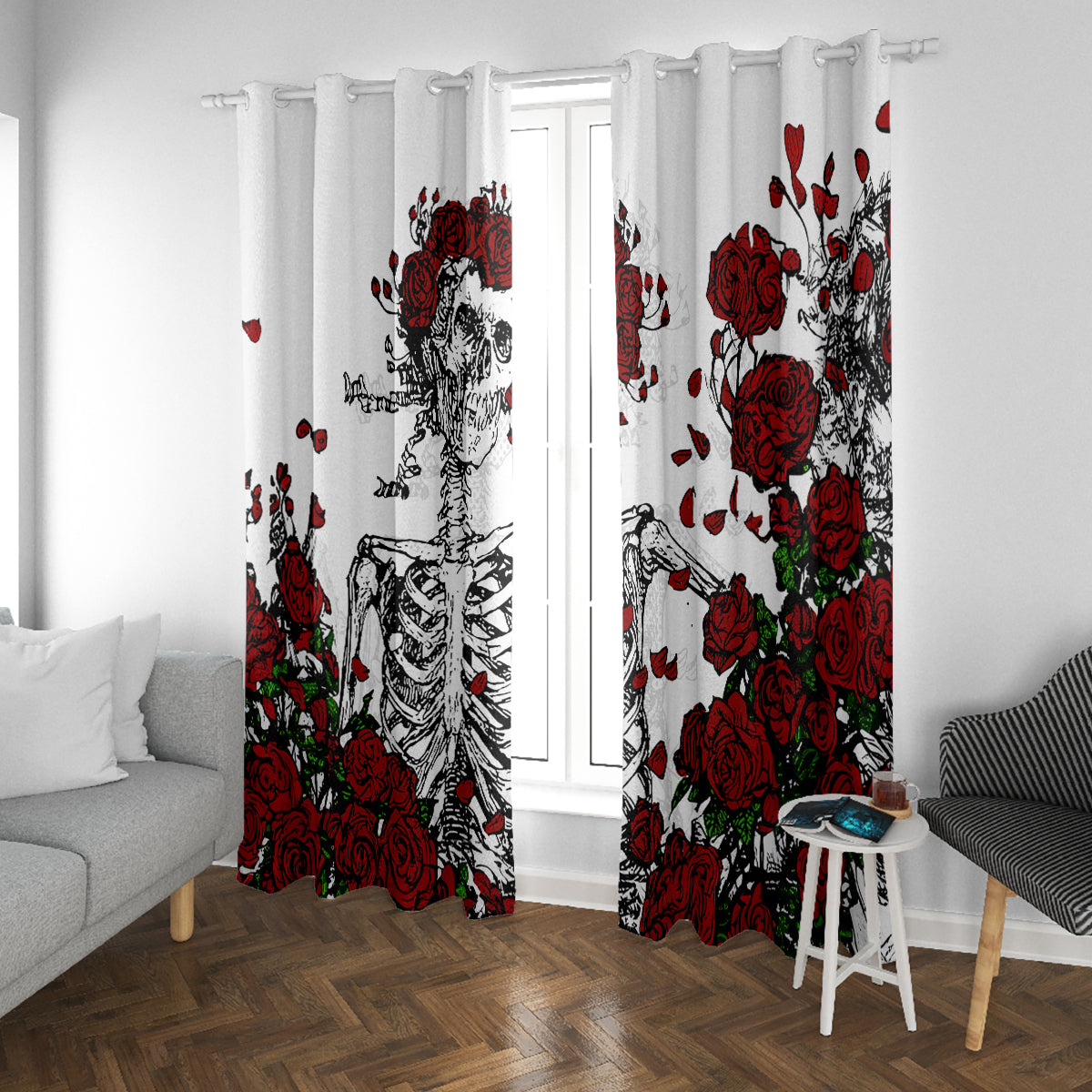 Rose Skull Window Curtain Rose Skull Day Of The Dead - Wonder Print Shop