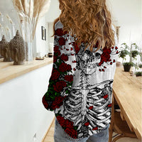 Rose Skull Women Casual Shirt Rose Skull Day Of The Dead - Wonder Print Shop