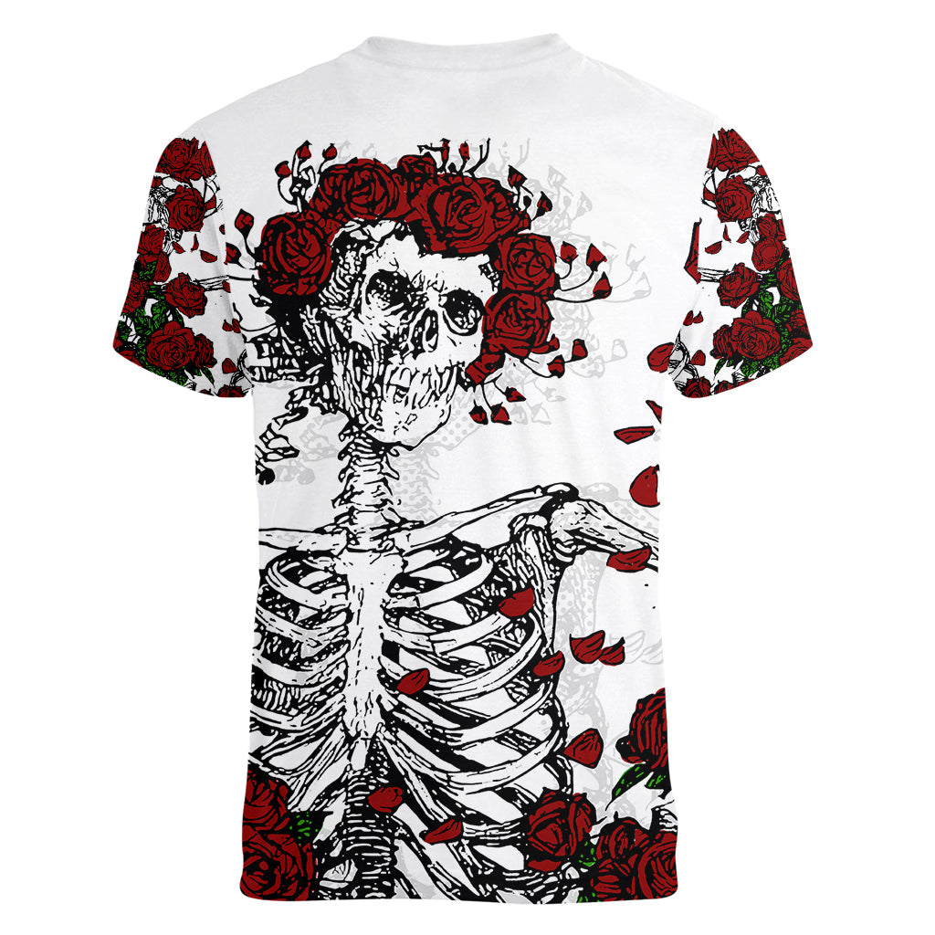 Rose Skull Women V Neck T Shirt Rose Skull Day Of The Dead - Wonder Print Shop