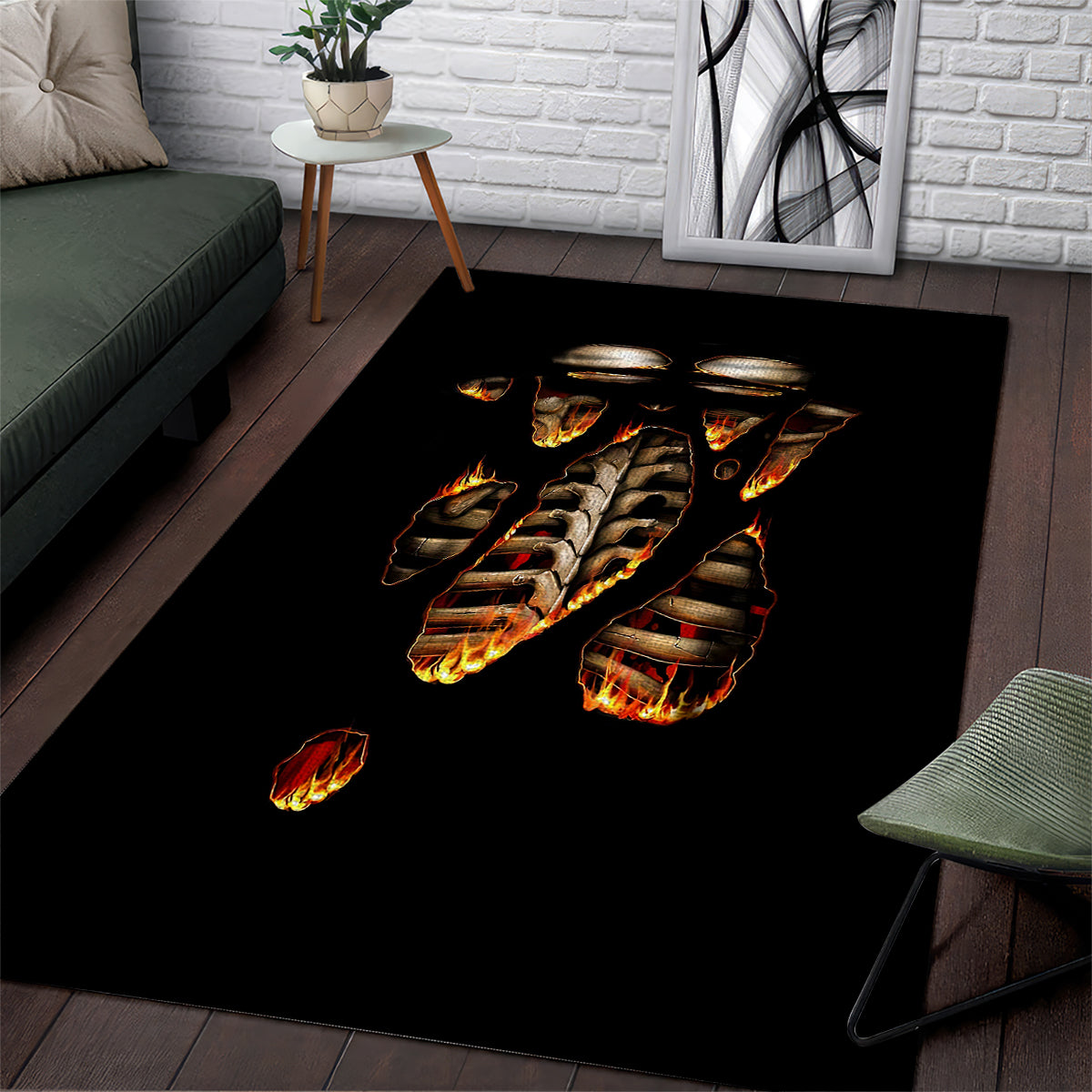 Flame Skull Area Rug Flame Skeleton Inside My Body - Wonder Print Shop