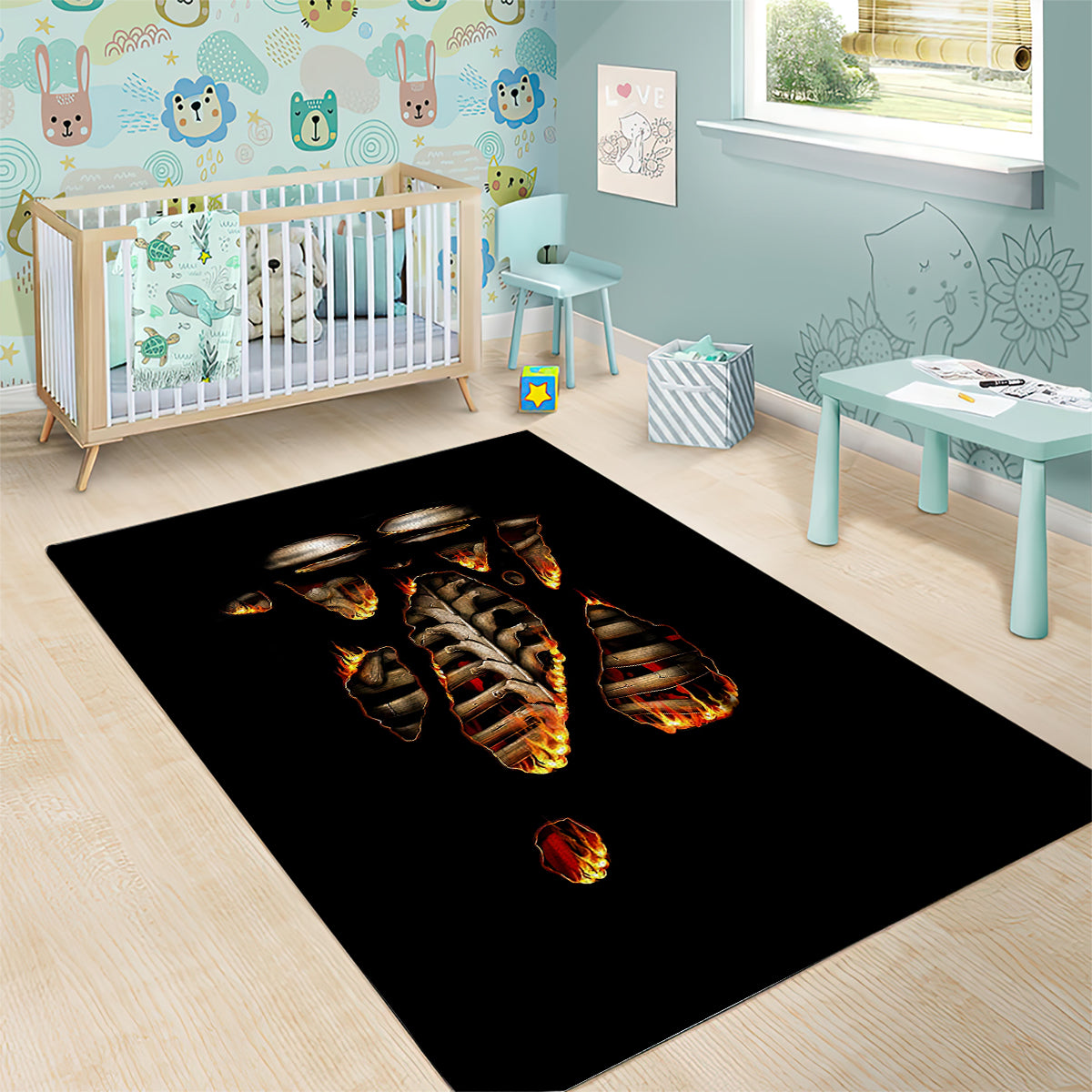 Flame Skull Area Rug Flame Skeleton Inside My Body - Wonder Print Shop