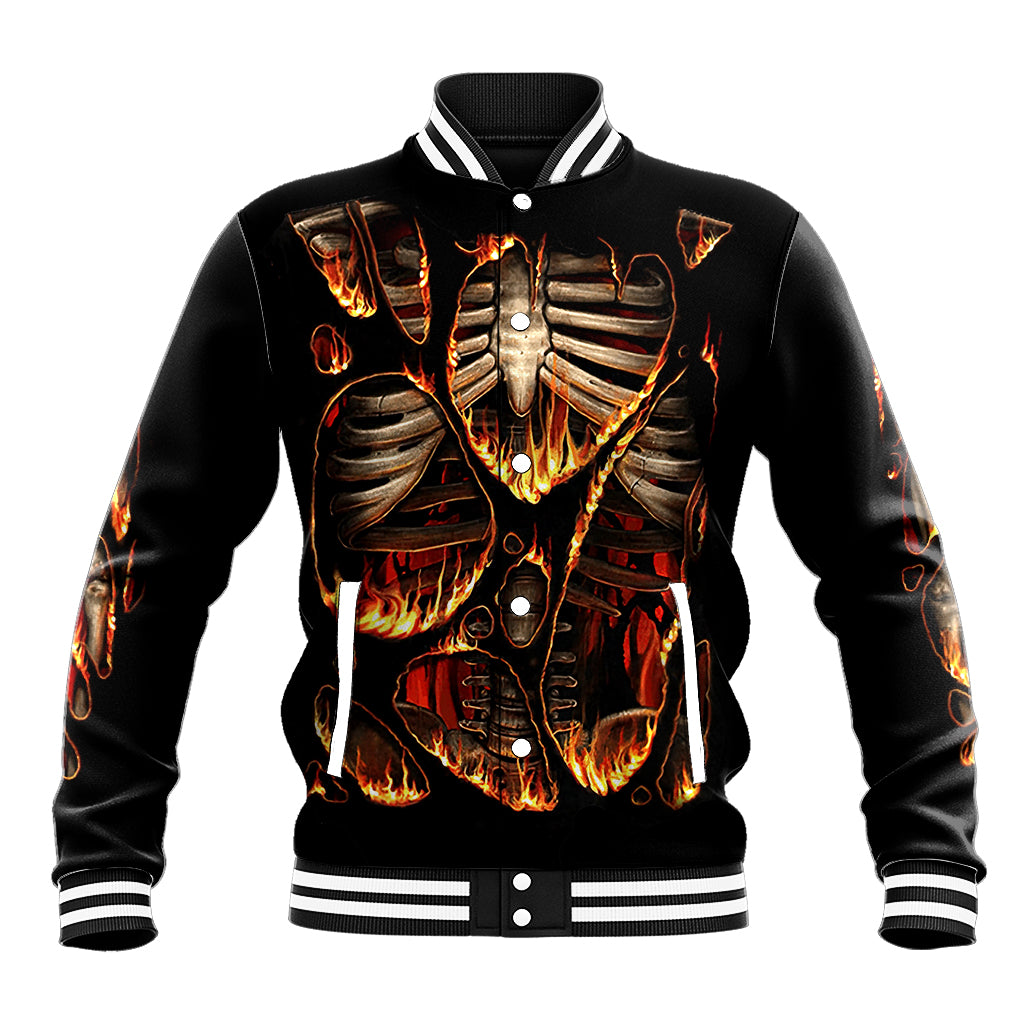 Flame Skull Baseball Jacket Flame Skeleton Inside My Body - Wonder Print Shop