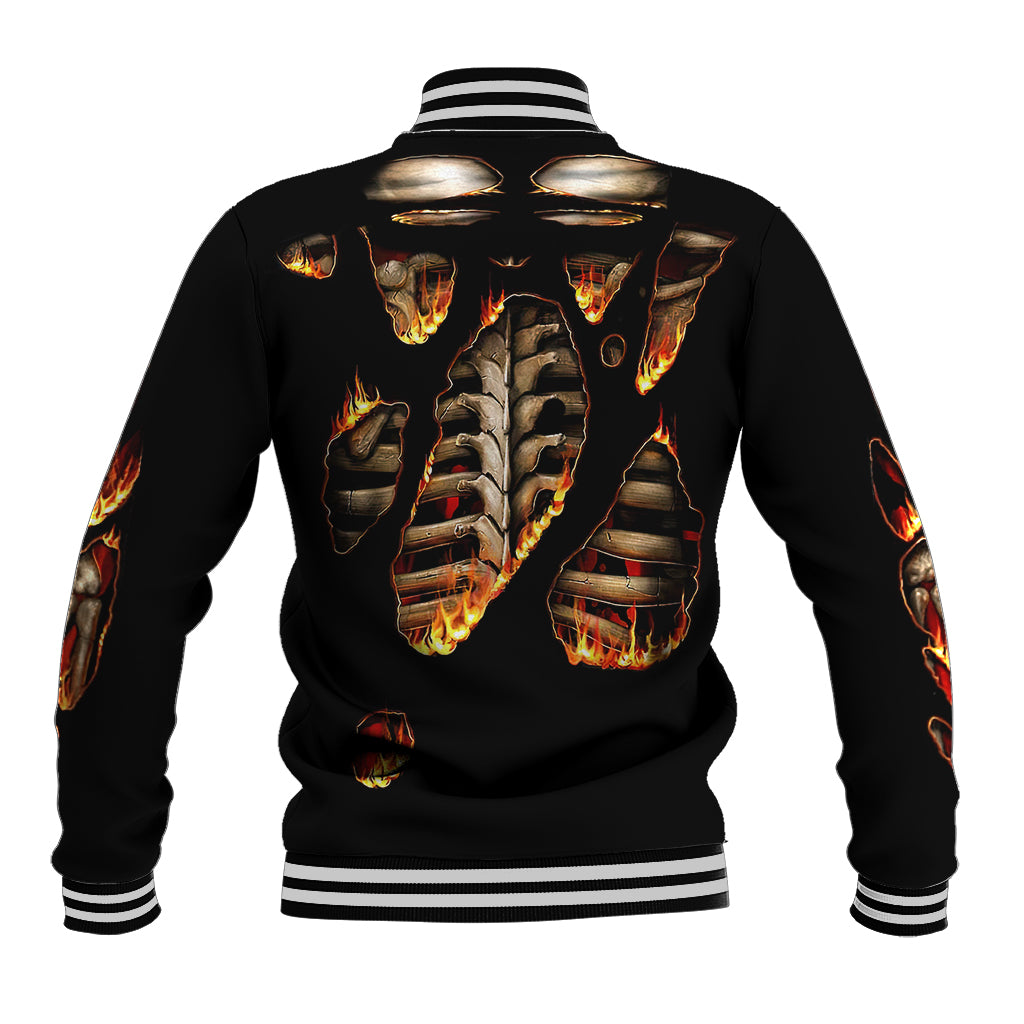 Flame Skull Baseball Jacket Flame Skeleton Inside My Body - Wonder Print Shop