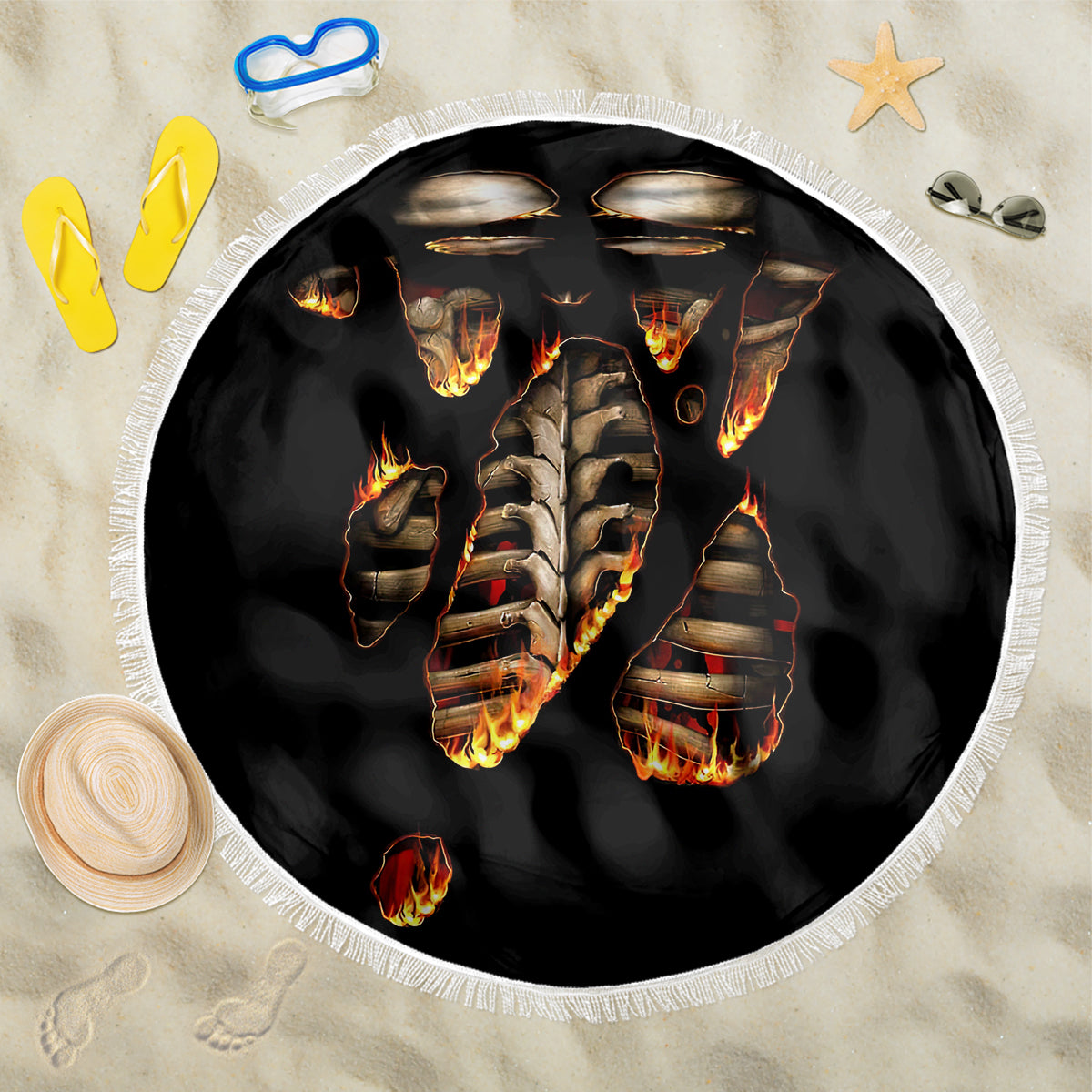 Flame Skull Beach Blanket Flame Skeleton Inside My Body - Wonder Print Shop