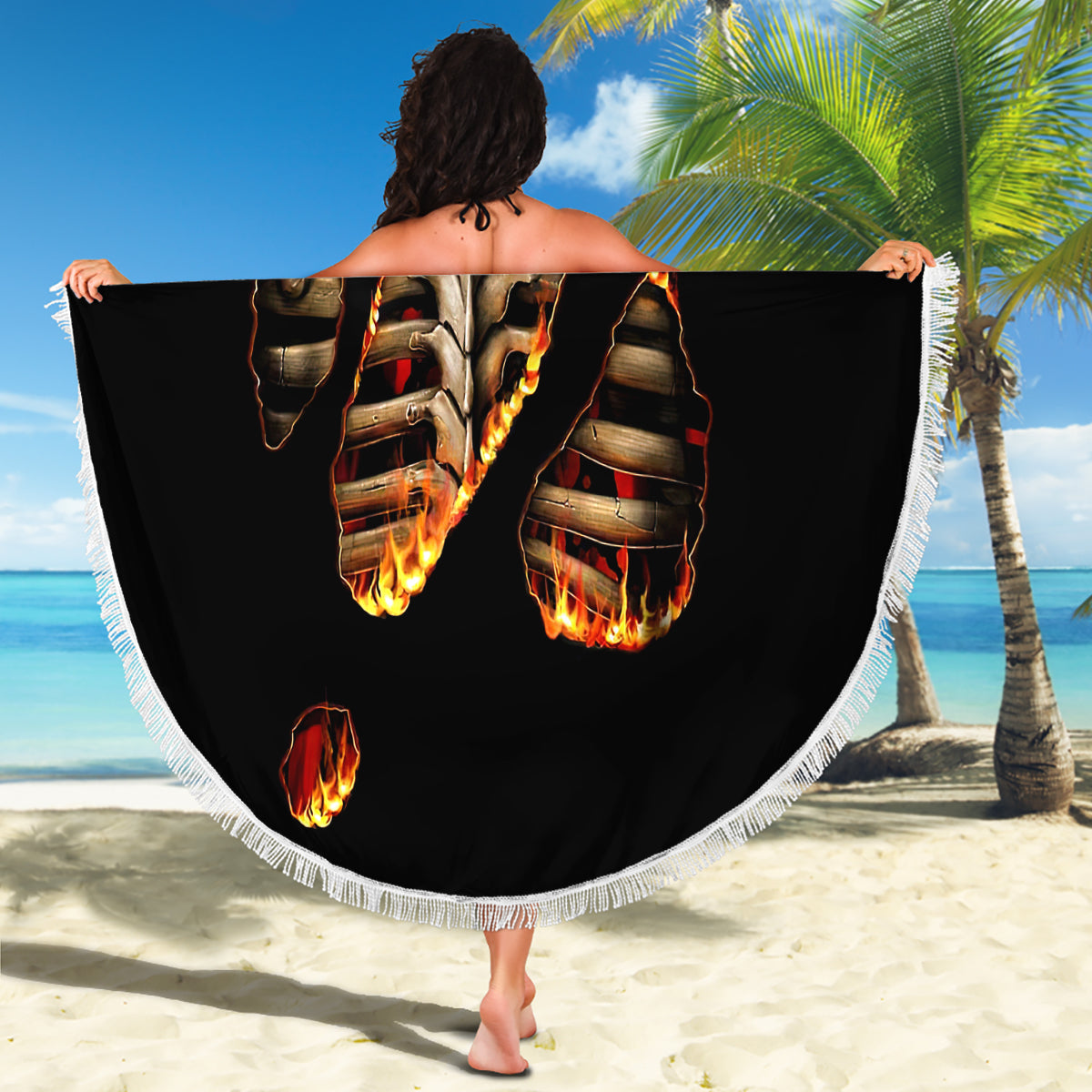 Flame Skull Beach Blanket Flame Skeleton Inside My Body - Wonder Print Shop