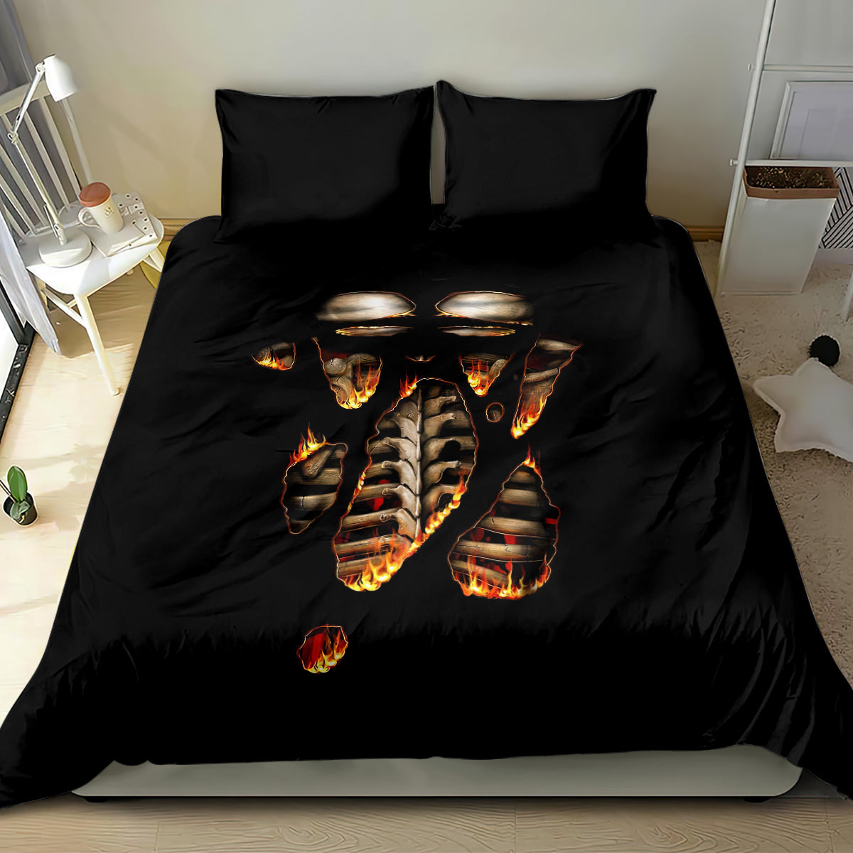 Flame Skull Bedding Set Flame Skeleton Inside My Body - Wonder Print Shop