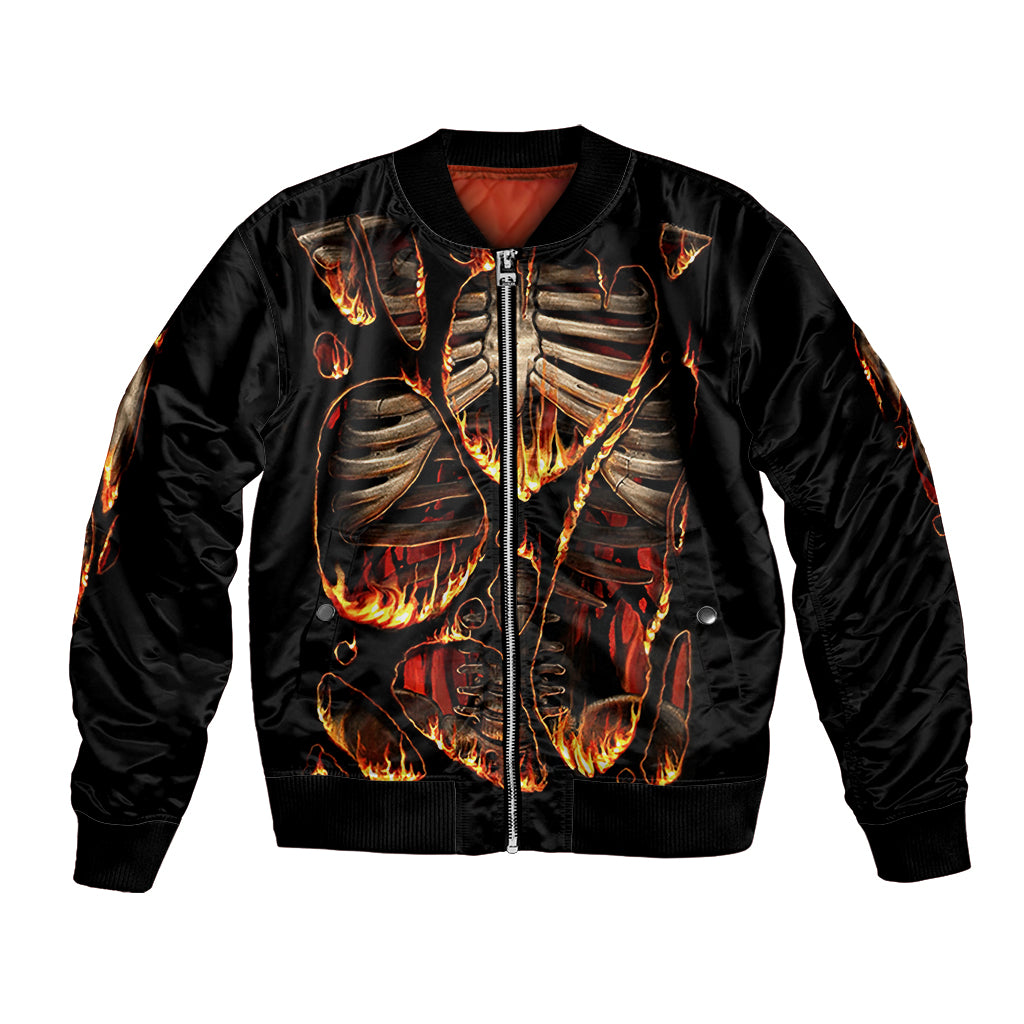 Flame Skull Bomber Jacket Flame Skeleton Inside My Body - Wonder Print Shop