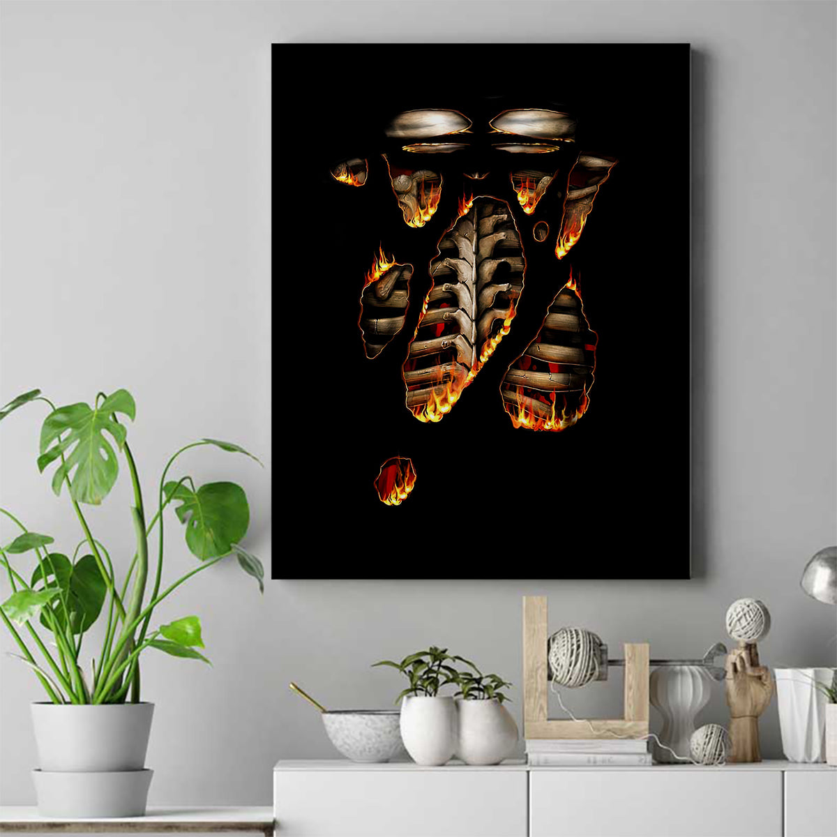 Flame Skull Canvas Wall Art Flame Skeleton Inside My Body - Wonder Print Shop