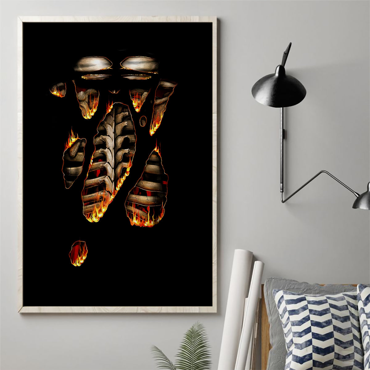 Flame Skull Canvas Wall Art Flame Skeleton Inside My Body - Wonder Print Shop