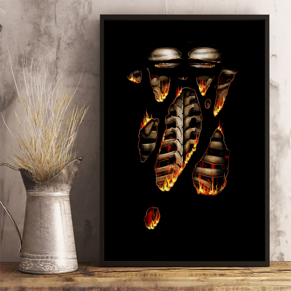 Flame Skull Canvas Wall Art Flame Skeleton Inside My Body - Wonder Print Shop