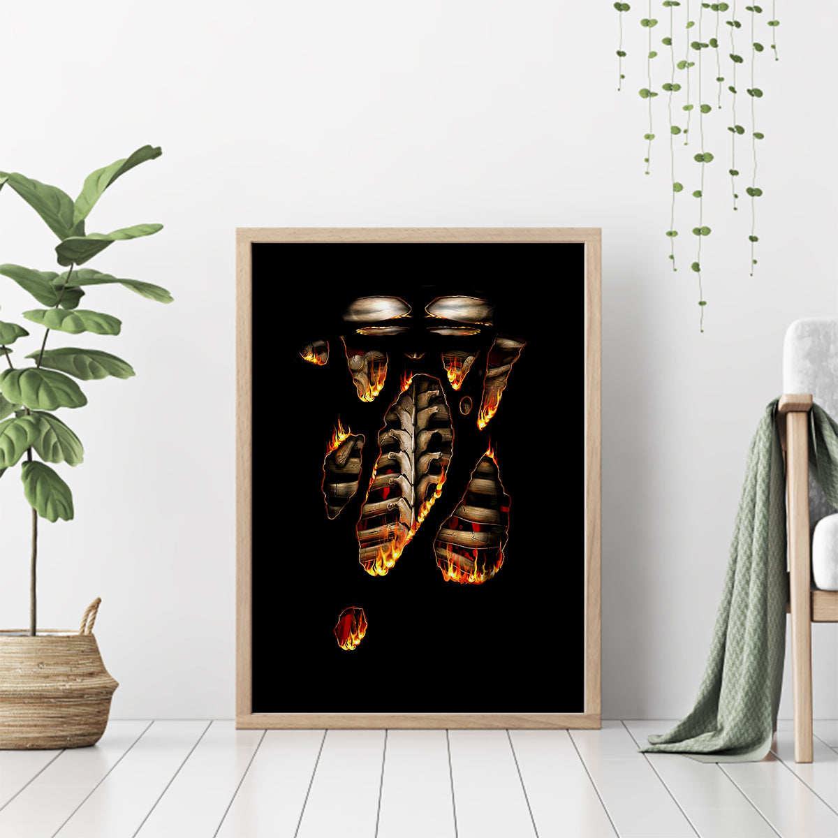 Flame Skull Canvas Wall Art Flame Skeleton Inside My Body - Wonder Print Shop