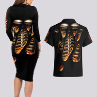 Flame Skull Couples Matching Long Sleeve Bodycon Dress and Hawaiian Shirt Flame Skeleton Inside My Body - Wonder Print Shop