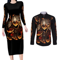 Flame Skull Couples Matching Long Sleeve Bodycon Dress and Long Sleeve Button Shirts Flame Skeleton Inside My Body - Wonder Print Shop