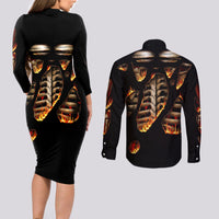 Flame Skull Couples Matching Long Sleeve Bodycon Dress and Long Sleeve Button Shirts Flame Skeleton Inside My Body - Wonder Print Shop