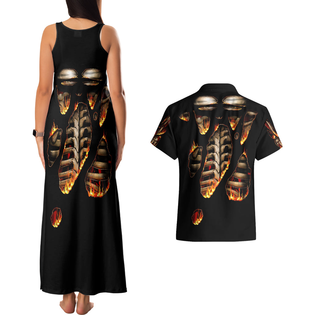 Flame Skull Couples Matching Tank Maxi Dress and Hawaiian Shirt Flame Skeleton Inside My Body - Wonder Print Shop