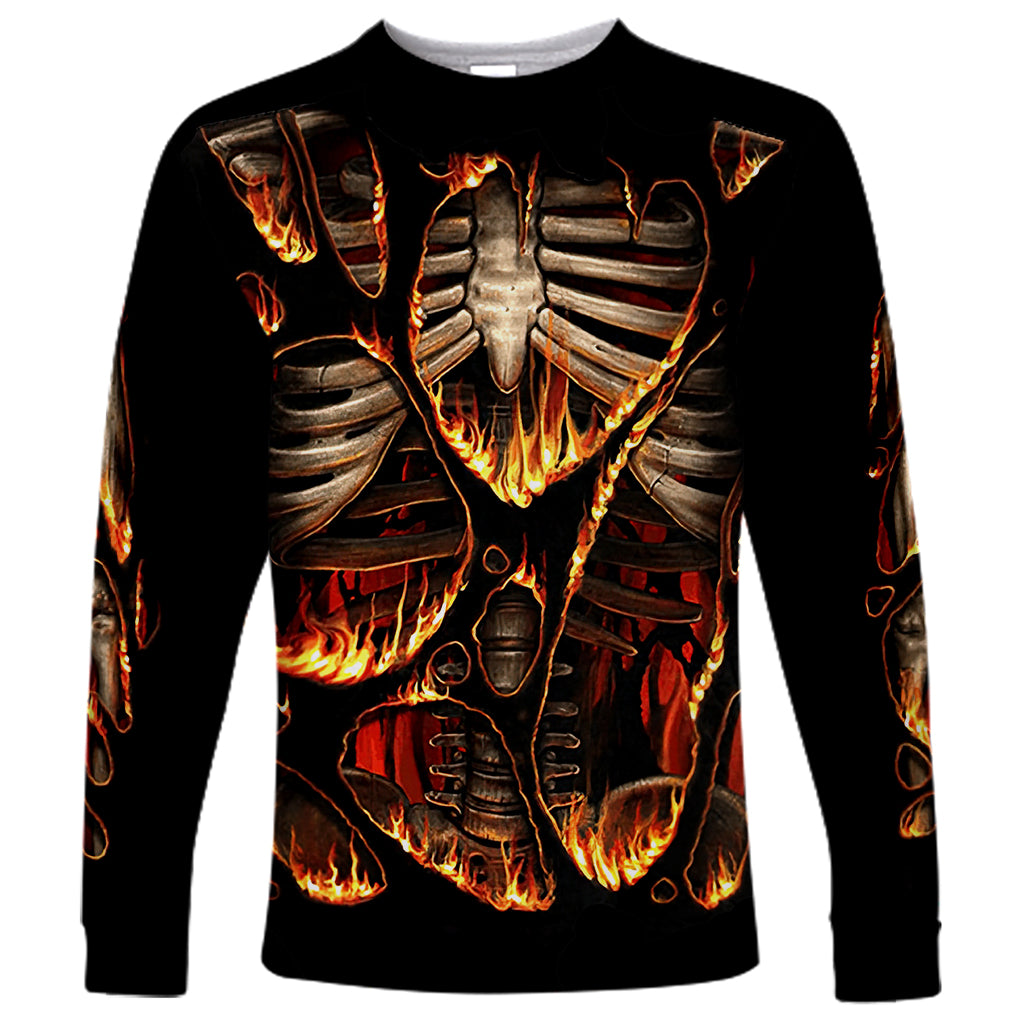 Flame Skull Long Sleeve Shirt Flame Skeleton Inside My Body - Wonder Print Shop
