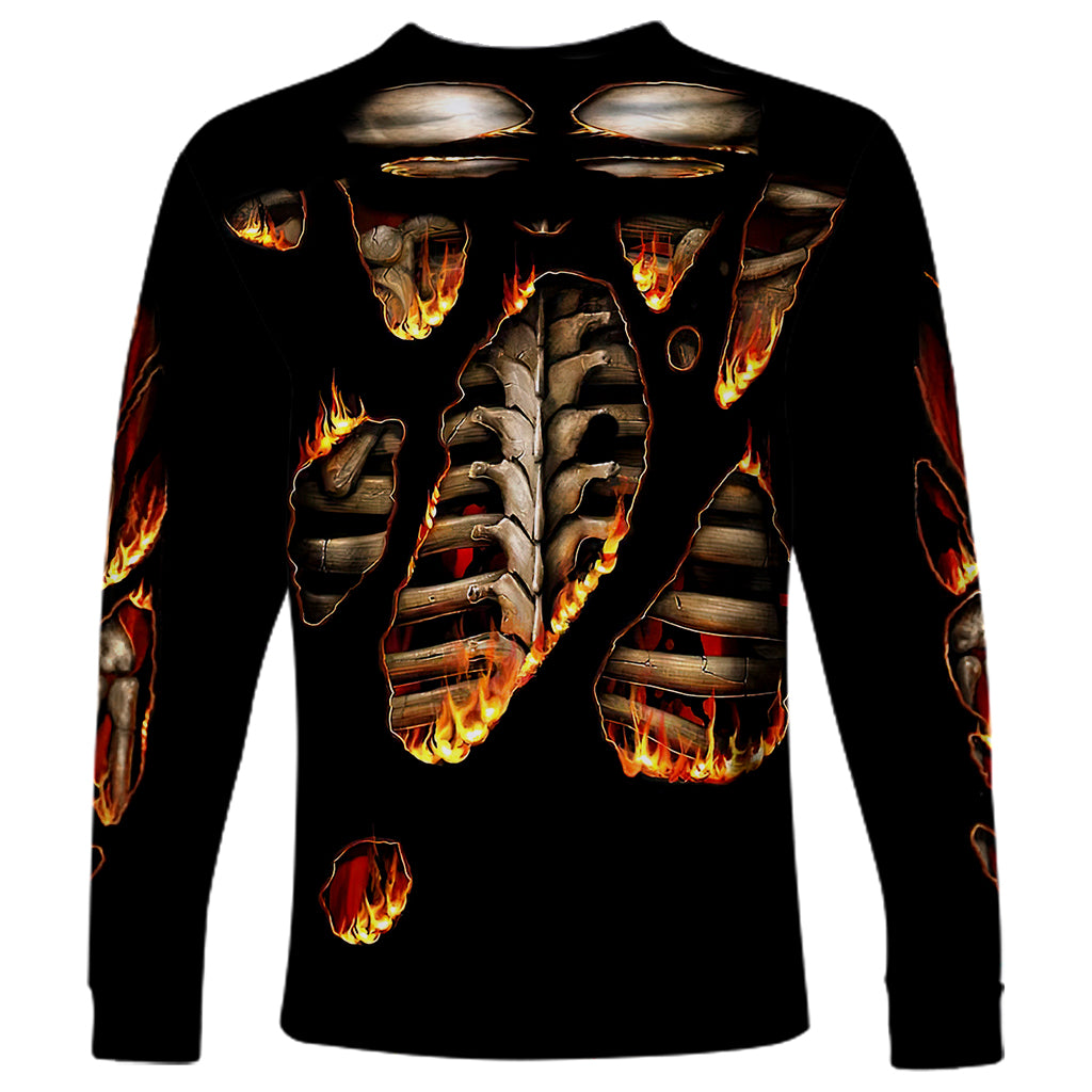 Flame Skull Long Sleeve Shirt Flame Skeleton Inside My Body - Wonder Print Shop