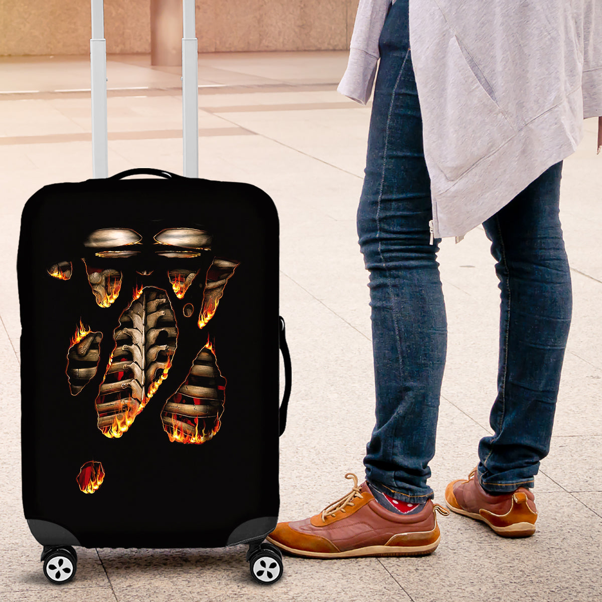 Flame Skull Luggage Cover Flame Skeleton Inside My Body - Wonder Print Shop