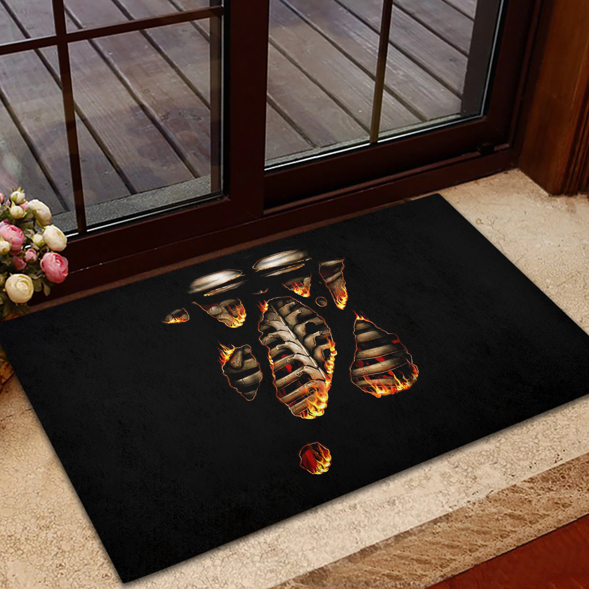 Flame Skull Rubber Doormat Flame Skeleton Inside My Body - Wonder Print Shop