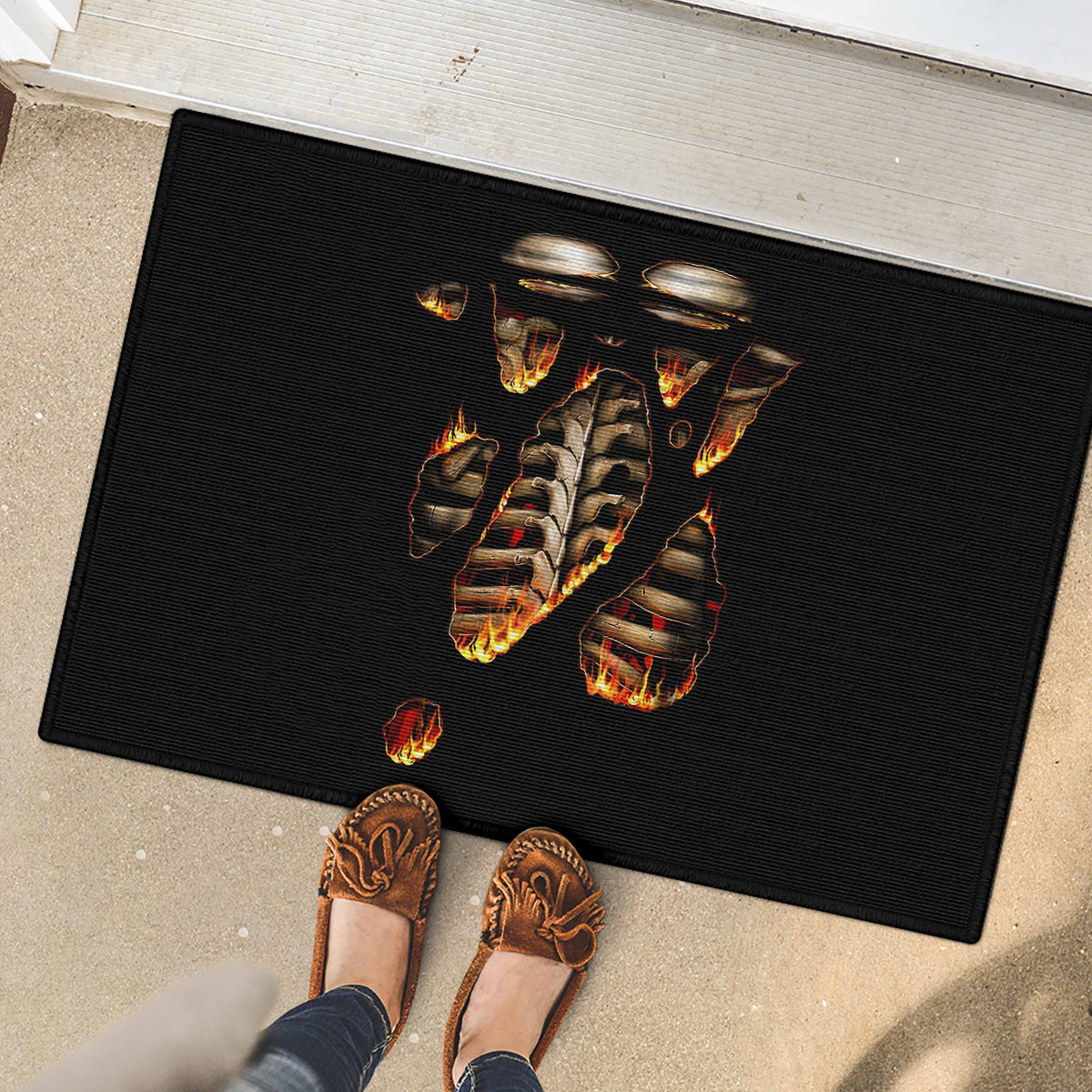 Flame Skull Rubber Doormat Flame Skeleton Inside My Body - Wonder Print Shop