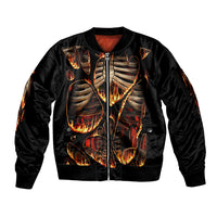 Flame Skull Sleeve Zip Bomber Jacket Flame Skeleton Inside My Body - Wonder Print Shop